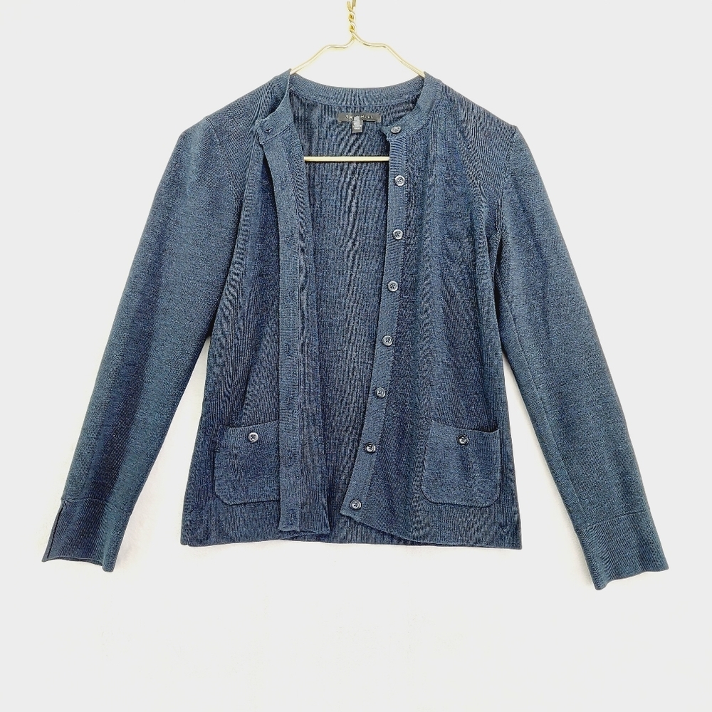 Twinhill Navy Blue Button Down Wool Blend Sweater w/Pockets Cardigan P3292